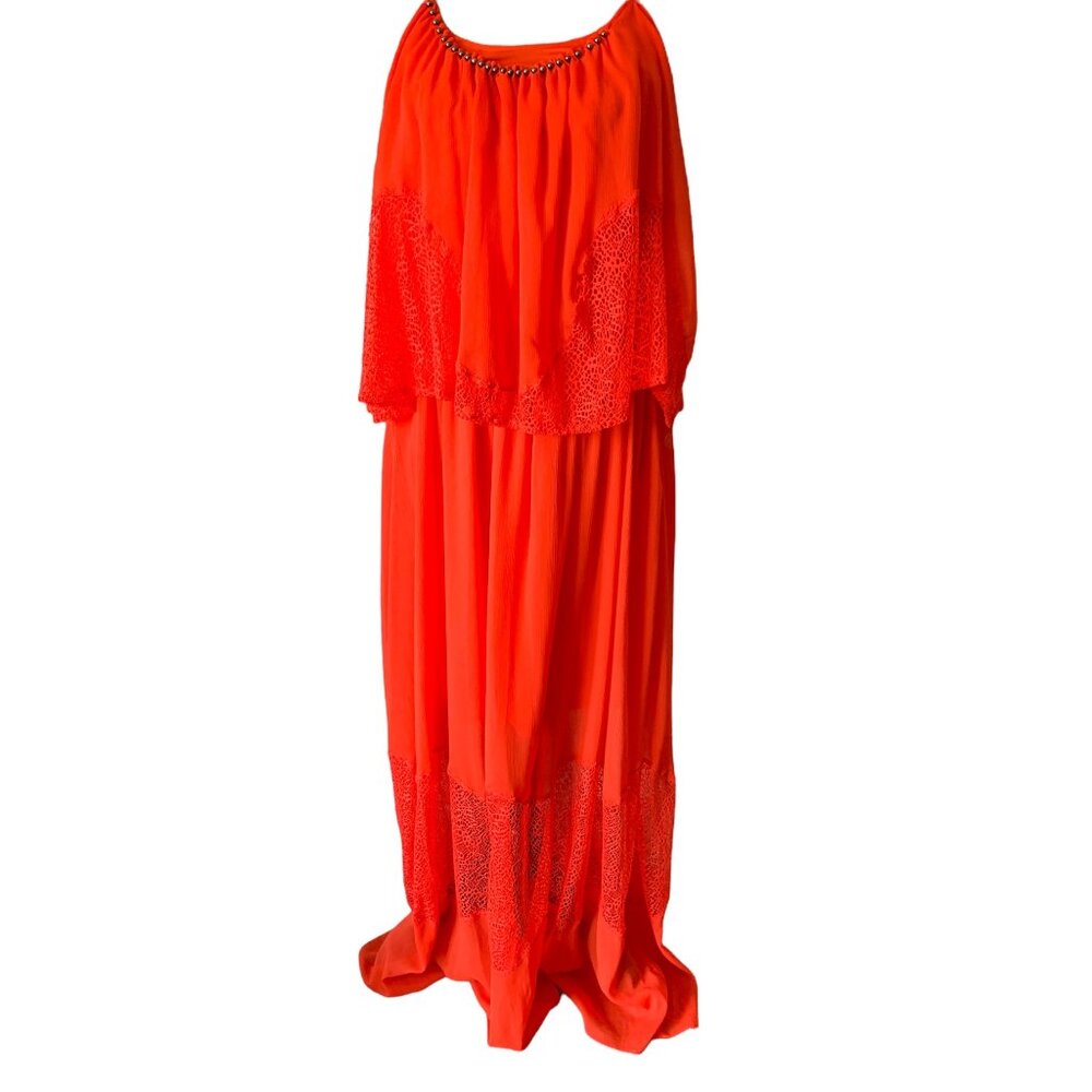 ✌️ 2/$40 ✌️ Long Bisou Bisou Orange Maxi Dress with Adjustable Straps sz 8